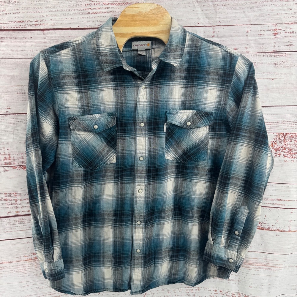 Carhartt Flannel Shirt Mens 2XL Long Sleeve Plaid Relaxed Fit Peral‎ Snap Button